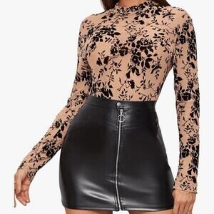 Sweaty Rocks Women’s Long Sleeve Mesh Shirt Floral Sheer Top Blouse Size L NWT